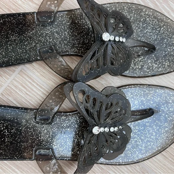 COACH Elegant plastic Black Butterfly Sandals with rhinestones size 7 - Picture 2 of 5